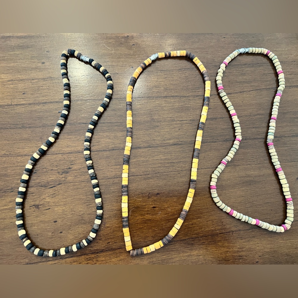 Men’s Wooden Beaded Necklaces - set of 3